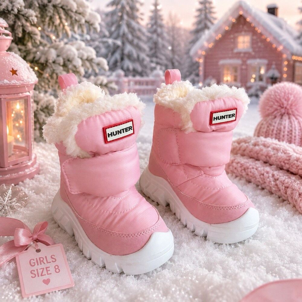 Hunter Kids Igloo Light Pink Insulated Waterproof Faux Fur Snow Boots 8T EUC